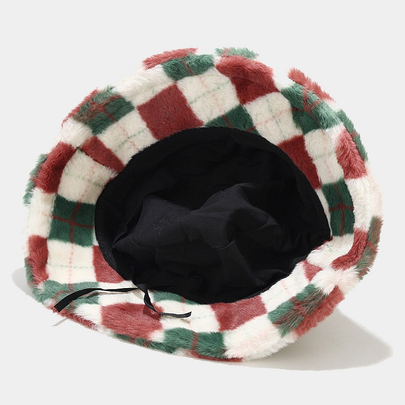 Wholesale Cotton Winter New Contrasting Color Plaid Thickened Warm Fisherman Hat